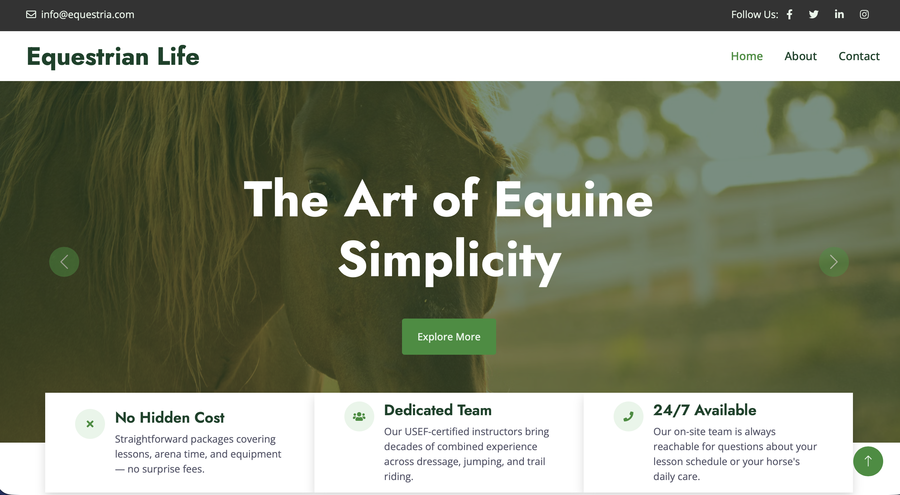 Equestrian website screenshot