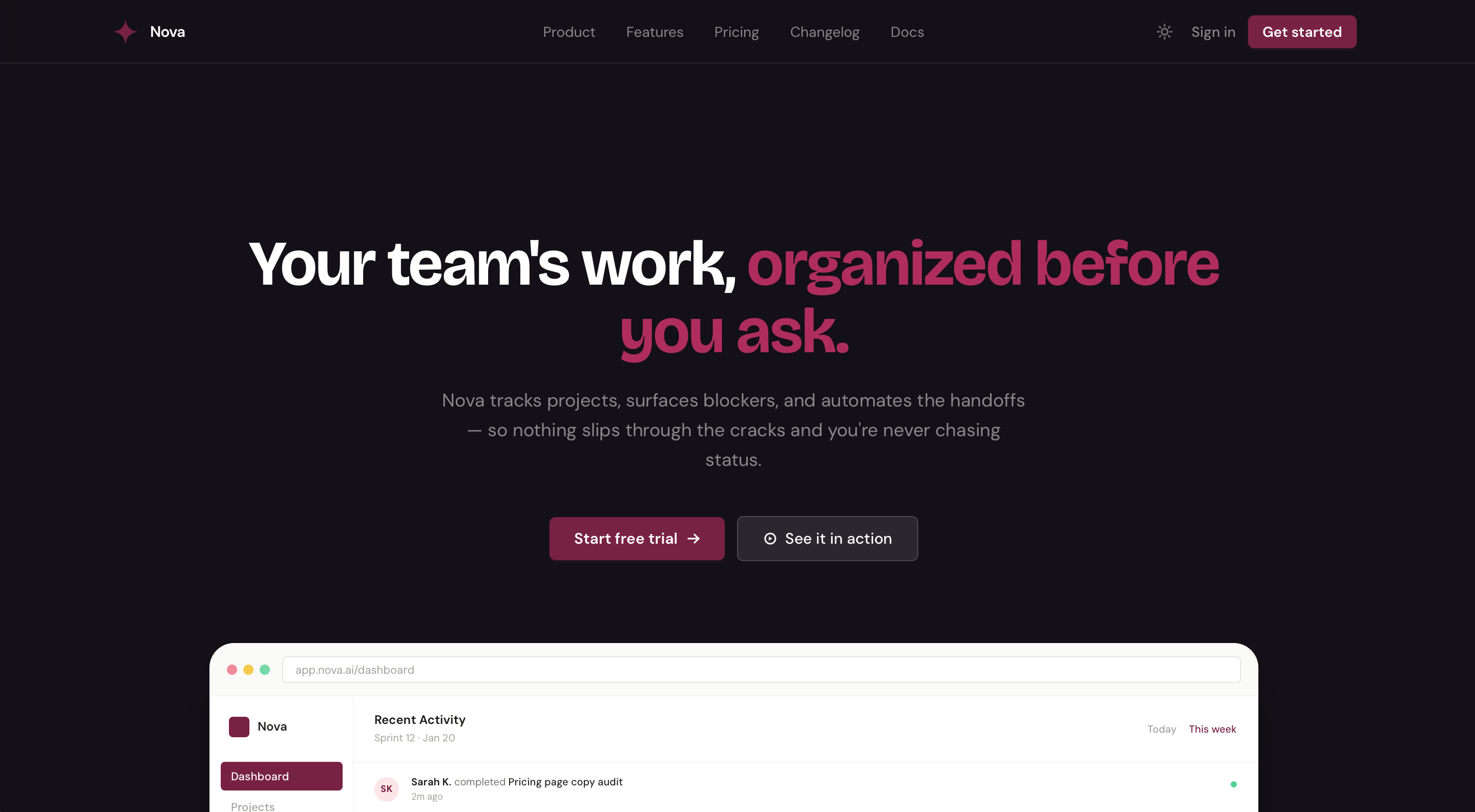 Nova project management dashboard