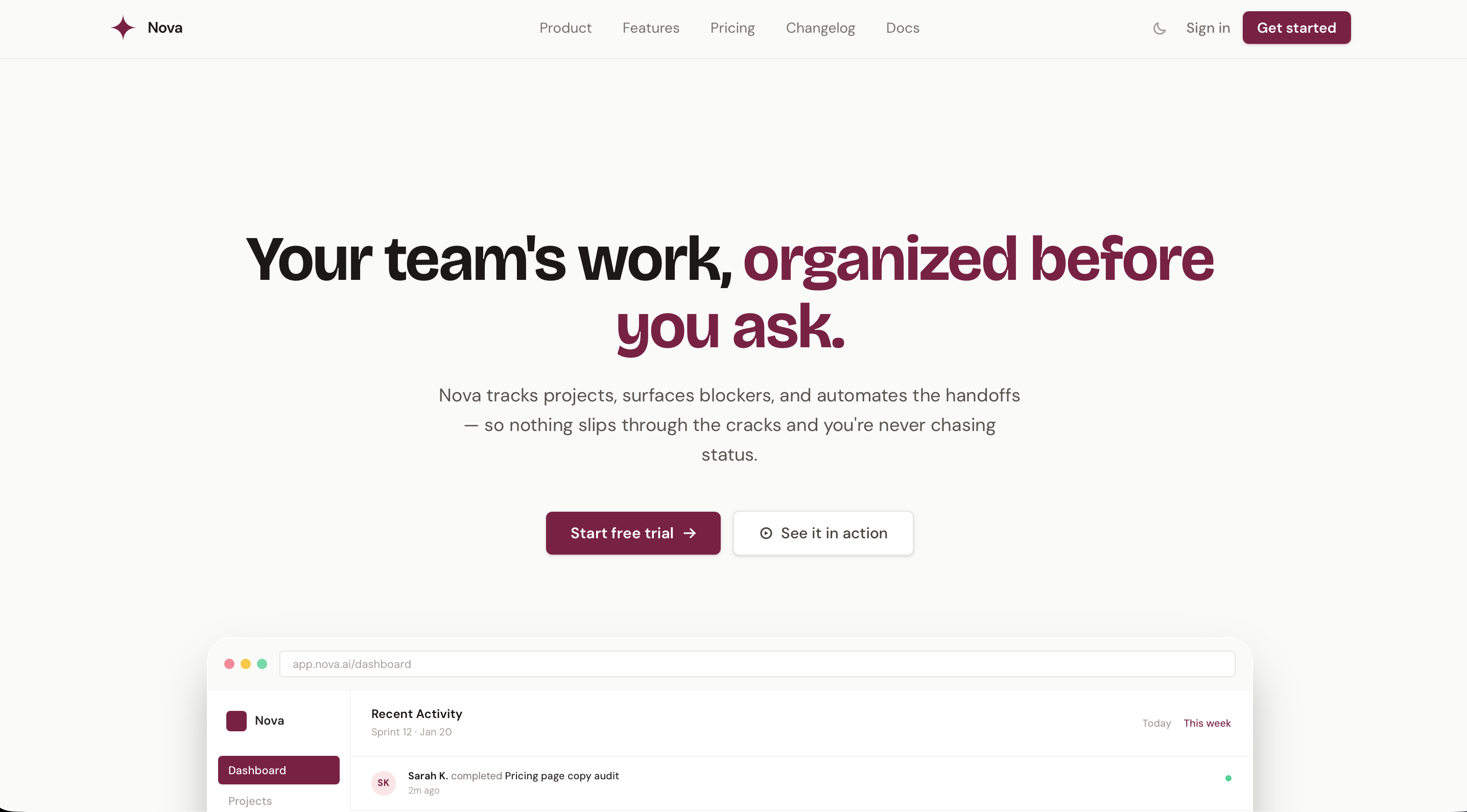 Nova project management dashboard